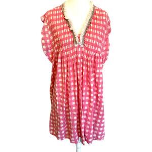 Jude Connally Larissa dress gingham plaid Micro Pleated Boho Fairy Oversized M